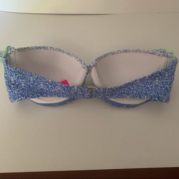 Victoria's Secret Women's Strapless Ruffle Bandeau Bikini Top Blue White SZ 34C - Picture 6 of 9